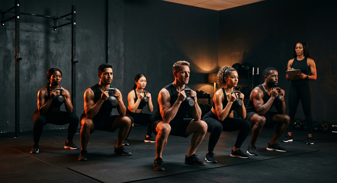 Small group kettlebell session in the studio