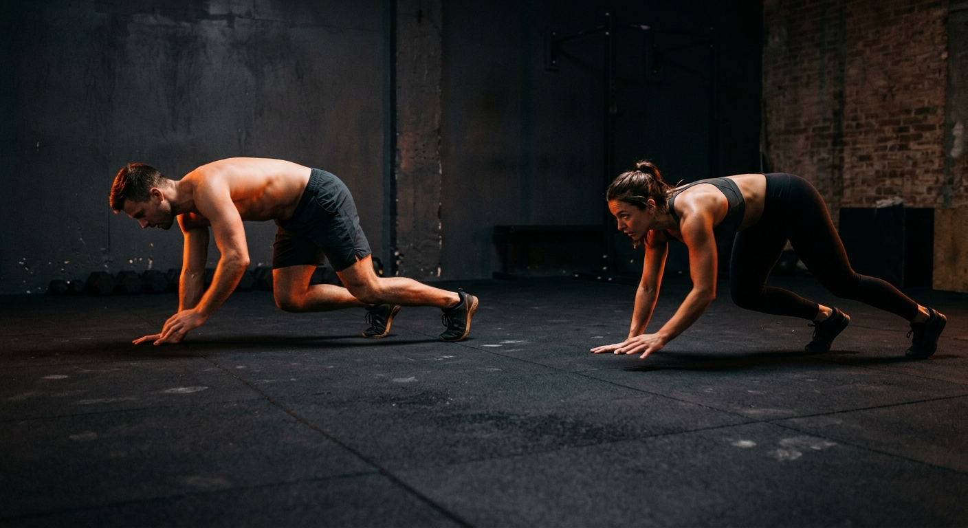 Partner bear-crawl animal movement drill